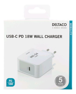 DELTACO 18W USB-C WIT